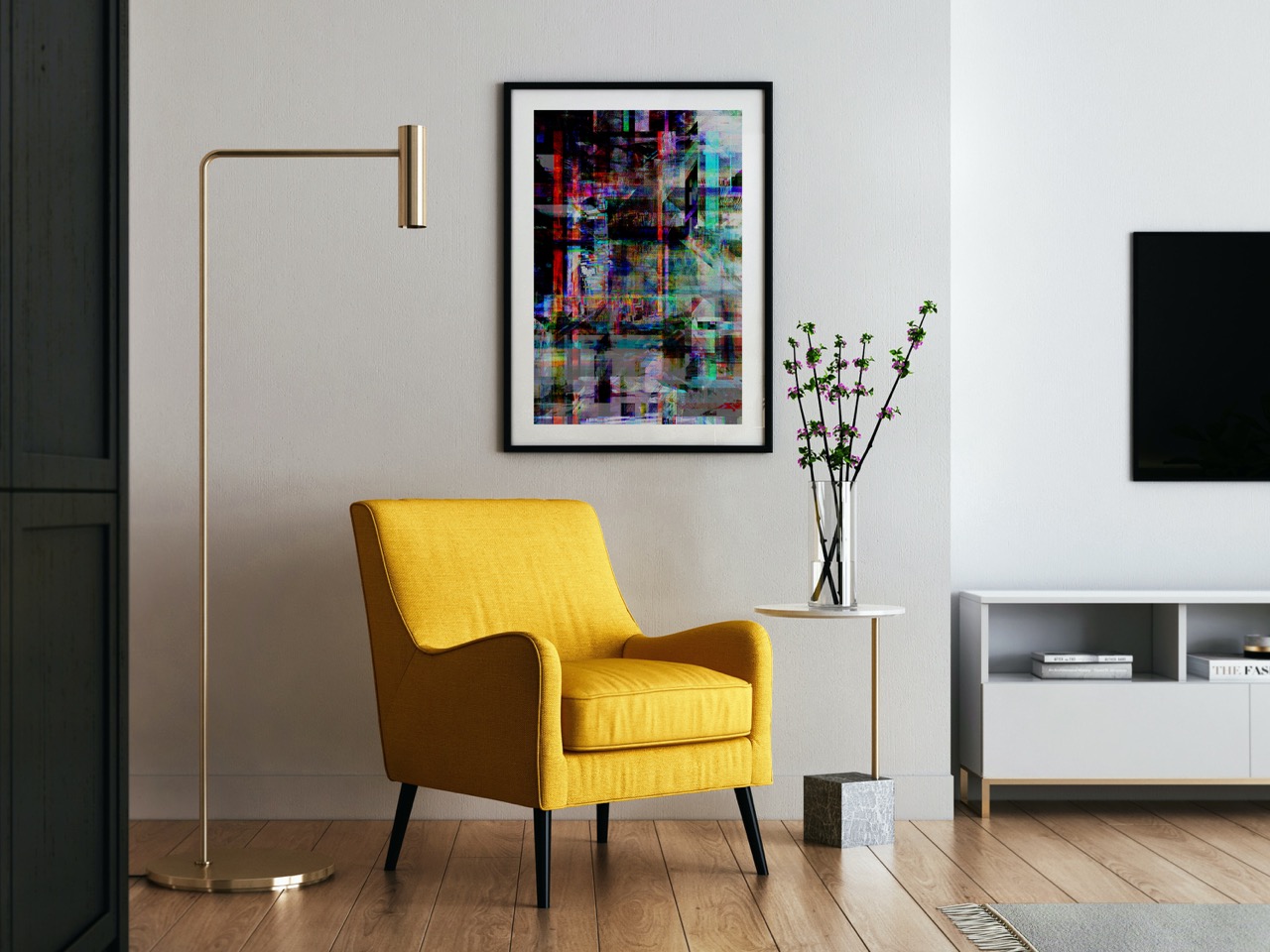 Limited edition glitch art print in interieur